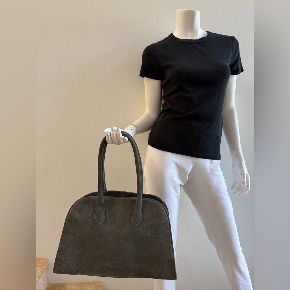 COS Small Studio Suede Leather Shoulder Bag Tote Handbag, Gray - Picture 10 of 10